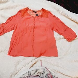 Zac & Rachel coral Lace floral sz XL peasant blouse NWT